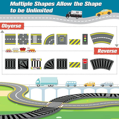 Magnetic Tiles Road & Train Track Expansion Pack Magnetic Building Blocks Construction Kids Toys for Ages 3-12 Boys Girls Building Toys Includes Road Tracks, Traffic Lights, Parking Spot