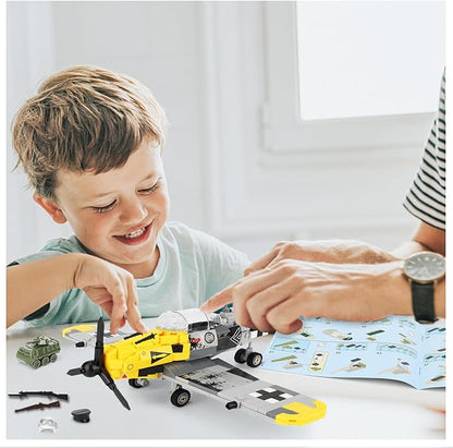 YYKNGYI BF-109 Fighter Jet Plane Jet Building Set - Compatible with LEG0 7 Year Old boy, Military Airplanes Model, WW2 Military Gift for Boys 8-12 (493psc)