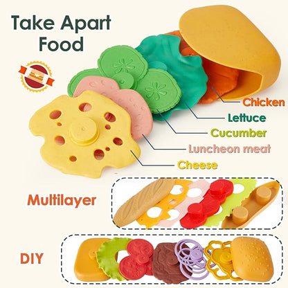 BUYGER Fast Food Play Food Toys for Kids Toddler Children Toy Kitchen Accessories Playset Plastic Toy Food Sets Pretend Play Gifts for 3 4 5+ Years Old