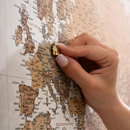 Canvas World Map with Cork Pin Board - English Lettering - Decorative Wall Decoration for All Rooms - Canvas Pictures with World Map Motif (70x50 cm, Pattern 16)