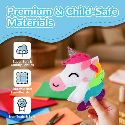 Cymbana Kids Sewing Kit Make Your Own Creative Felt Plush Animals Toy Craft Art Set for Beginners, Girls Gifts for Children 6+