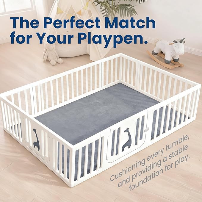 Baby Play Mat for Floor,1.3" Thick Elasti-Foam 50"×74" Playpen Mat for Tummy Time,Water Repellent Soft Coral Velvet for Toddler,Infant,Kids,Non-Slip Backing Safe for Crawling(Dark Grey)