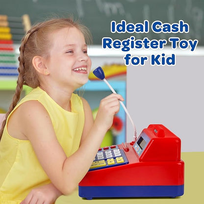 Calculator Cash Register Toy Gift for Kids Age 3, 4, 5, 6, 7, 8+ Year Old, 103 Pcs Grocery Store Playset with Microphone, Credit Card, Cash Register for Toddlers Kids 4-8