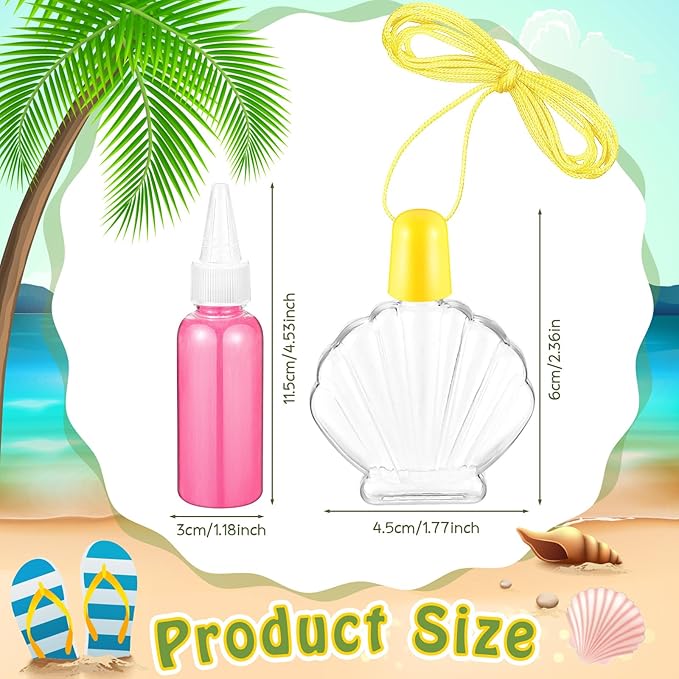 Relaxgiant 74 Pcs Shell Shaped Sand Art Bottle Necklace Kits Include Plastic Sand Art Bottles Necklace, 12 Colored Art Sand, Mini Plastic Funnels for DIY Art Class Crafts Supplies