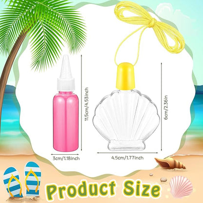 Relaxgiant 74 Pcs Shell Shaped Sand Art Bottle Necklace Kits Include Plastic Sand Art Bottles Necklace, 12 Colored Art Sand, Mini Plastic Funnels for DIY Art Class Crafts Supplies