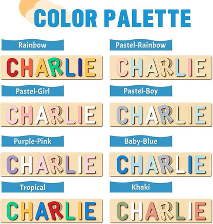 Personalized Name Puzzle for Kids, Easter Basket Stuffers, Custom Wooden Puzzle for Toddlers 1-3, First Birthday Gifts for Baby boy Girl, Montessori Learning Toys