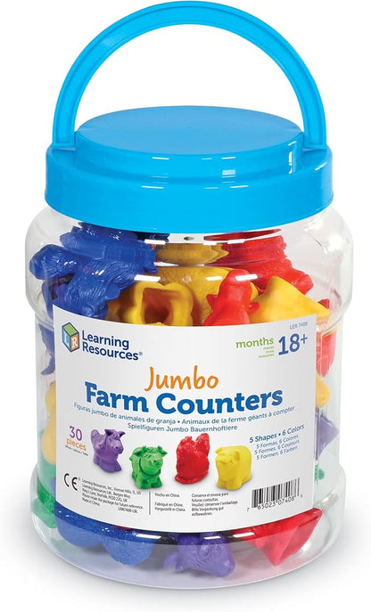 Learning Resources Jumbo Farm Counters - 30 Pieces, Ages 18+ months Toddler Learning Toys, Preschool Toys, Farm Animals for Kids