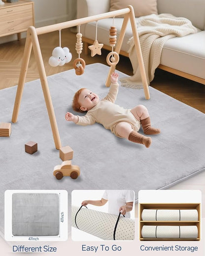 Thick Baby Play Mat for Floor,Padded Foam 47x47 Playpen Mat,Ultra Soft Support&Plush Feel Nursery Rug,Non Slip for Toddler, Infants,Kids Play,Yoga,Baby Crawling,Tummy Time(Light Grey)