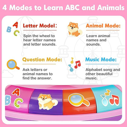 Learning Toy for 1 Year Old Girls, Interactive Spin and Sing Musical Toys for Toddler 12-18 Months, Learning Games with Alphabet and Animals Sounds, Christmas Birthday Gifts for Baby Ages 1-3
