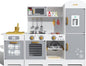 CoziBB Wooden Pretend Play Kitchen Set, Realistic Oven Faucet Microwave Ice Maker BBQ, with Lights & Sounds Features, 21 Accessories, Toys Kitchen for Kids Children Boys Grils, Gift for Ages 3+
