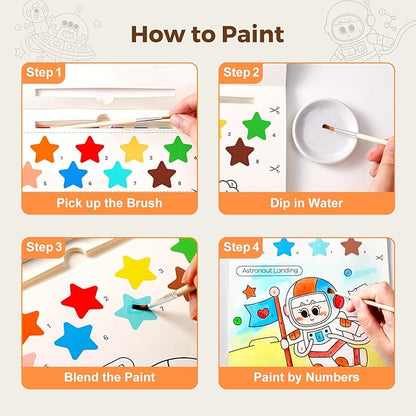 Paint with Water Books for Toddlers, Mess Free Watercolor Painting Activity for Kids Ages 1-3, 2-4, 4-6, Art Craft Coloring Gift with Brush, Airplane Travel Activities for Toddlers, Exploring Space