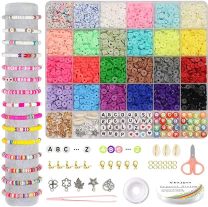 Ybxjges Clay Beads Bracelet Making Kit, 3800Pcs Polymer Flat Beads for Jewelry Making Heishi Beads for Friendship Bracelet Kit with Charm Kit for DIY Crafts Gifts for Girls Age 6-12