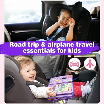 Busy Board Montessori Toys for Toddlers 1-3, Birthday Gifts for 1 2 3 4 Year Old Girl, Autism Sensory Travel Toy, Educational Activity Book Board for Learning Fine Motor Skills Toys, Purple