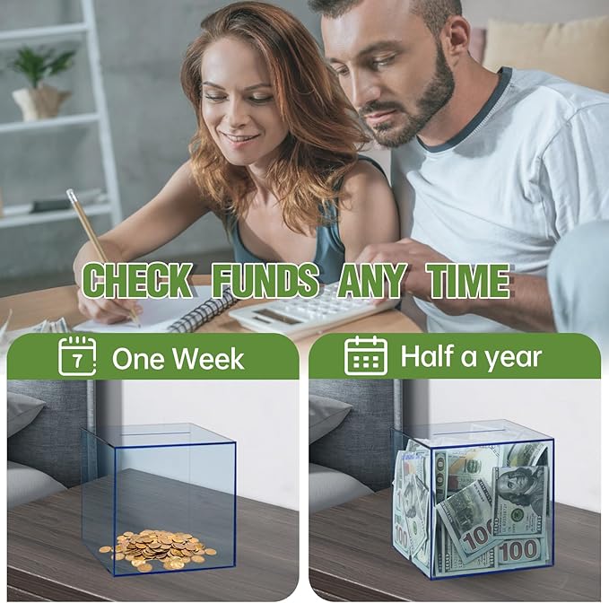 Clear Piggy Bank for Adults/Kids, Acrylic Unopenable Money Box for Cash Coin Saving, Must Break to Open, Money Saving Jar for Adults Boys Girls, Size 4.72''