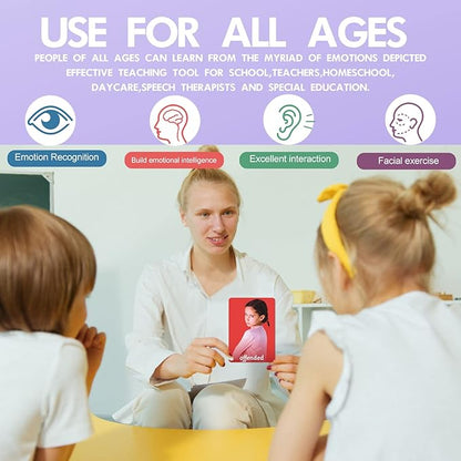 MEROCO Feelings Emotions Cards for Kids Therapy, Realistic Picture Cards for Speech Therapy Mirror, Aba Therapy Materials Autism Social Emotional Learning Materials