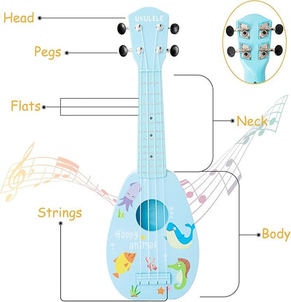 YOLOPARK 17" Kids Toy Guitar for Girls Boys, Mini Toddler Ukulele Guitar with 4 Strings Keep Tones Can Play for 3, 4, 5, 6, 7 Year Old Kids Musical Instruments Educational Toys for Beginner (Blue)