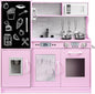 Best Choice Products Pretend Play Kitchen Wooden Toy Set for Kids w/Realistic Design, Telephone, Utensils, Oven, Microwave, Sink - Pink