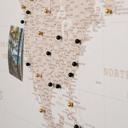 Canvas World Map with Cork Pin Board - English Lettering - Decorative Wall Decoration for All Rooms - Canvas Pictures with World Map Motif (90x60 cm, Pattern 9)