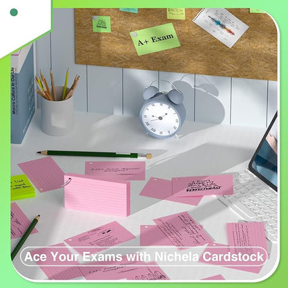 250 Count Pink Index Cards with Ring 3 x 5 Inch Heavyweight Ruled Index Cards, Flash Cards for School & Office Supplies and Home Organization, Durable Study To Do List Note Cards with Ruled Lines