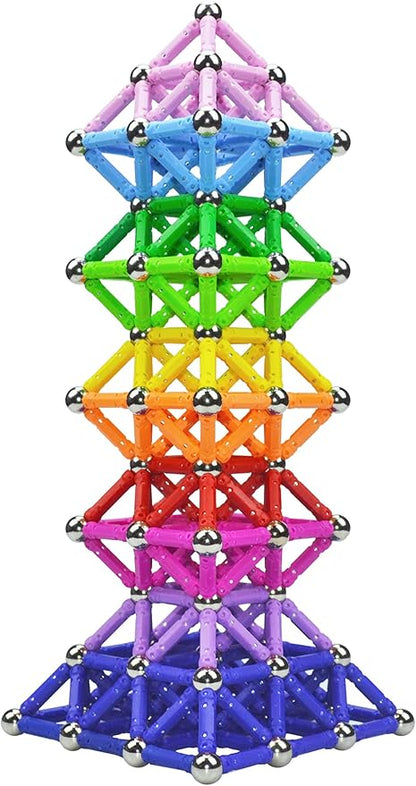 210Pcs Magnetic Building Sticks Blocks, Magnet Educational Toys STEM Toys Learning for Kids, 3D Construction Building Toy with Storage Bag