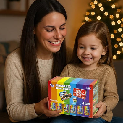 Magnetic Cubes for for Kids, 4 Packs Total 24 PCS & 24 Patterns, Pack of 4 Random Themed Puzzles Bundle, Preschool Educational Brain Teaser Toys for Toddlers