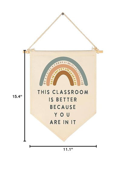 FYSIA Classroom Poster-Playroom Décoration-Child Art-Canvas Hanging Pennant Flag Banner Wall Sign Decor Gift-Birthday Christmas Gift-This Classroom Is Better Because You Are In It