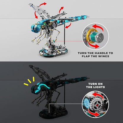 Mechanical Dragonfly Building Blocks for Adults, Insect Animal World Model with LED Light & Display Stand, Educational STEM Toys for Teens 14+ and Adult Home or Office Décor (866PCS)