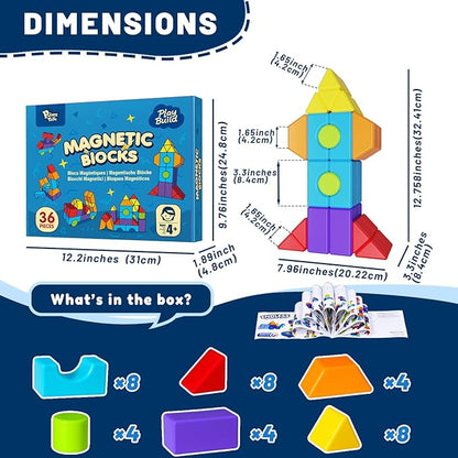 Magnetic Building Blocks, Large Magnetic Blocks in Multiple Shapes, Creative Building Toys for Preschool Learning, Montessori & Sensory Magnet Toys for Kids Ages 4-8 (36 PCS)