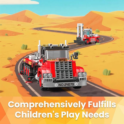 Mould King Trailer Toy Building Block, Realistic American Style Semi Truck Model Building Sets for Boys Girls Ages 8+, 24079 STEM Toy with Forklift Truck, Collectible Model for Adults (906 PCS)