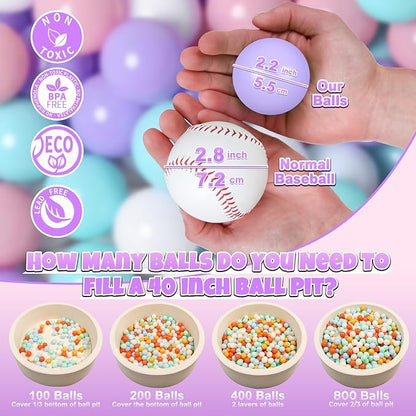 GOGOSO Ball Pit Balls for Toddlers Phthalate-Free BPA-Free Non-Toxic Crush Proof Soft Plastic Play Balls Baby Kids Shape Tent Pool Playhouse Playpen Party Decor,Green Pink Purple White,100PCS