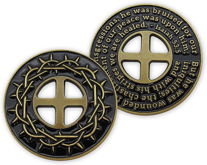 Crown of Thorns Coin, Bulk Pack of 3, by His Stripes We are Healed, Isaiah 53:5 Gift, Pocket Token of Healing and Protection, Collectible Challenge Coin for Easter, Sobriety & Recovery Chip