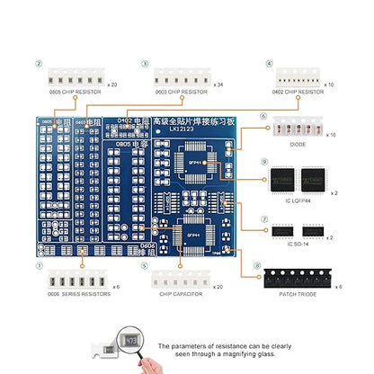 Soldering Practice Kit DIY Blue PCB 0606 Series Resistors SMD SMT Electronics Projects Soldering Kit Simple Welding Skills Learn Soldering Kit for Beginners (02L0804)