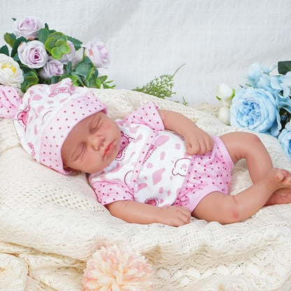 Reborn Baby Dolls Silicone Full Body 12in Weighted Real Life Closed-Eyes Girl Dolls Lifelike Newborn Baby Soft Body Flexible Limbs Not Vinyl