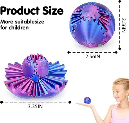 Gear Ball 3D Printed Cube Fidget Toy,Gear Sphere Fidget Toys,Sensory Toys for Stress and Anxiety Relief, Desk Toy Fidget Spinners,Stocking Stuffers for Adults & Kids Gift(Purple Blue, 2.3 Inch)