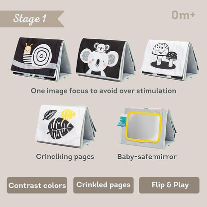 Taf Toys Tummy Time Toys High Contrast Baby Book. Fun, Interactive Crinkle Books for Babies with Mirror & Soft Koala Teether - Baby Tummy Time Book