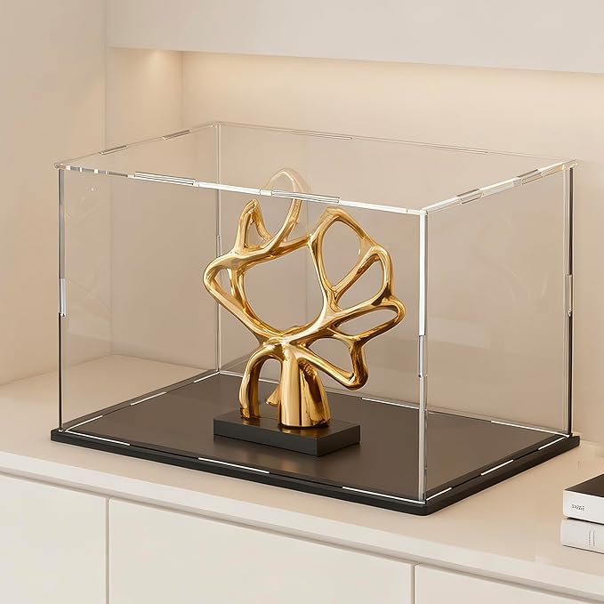 Large Acrylic Display Case for Figures, Clear Acrylic Box with Black Base for showcaseing Miniature, Toys, Collectables and Dolls 16 (L) × 13 (W) × 13 (H) inch