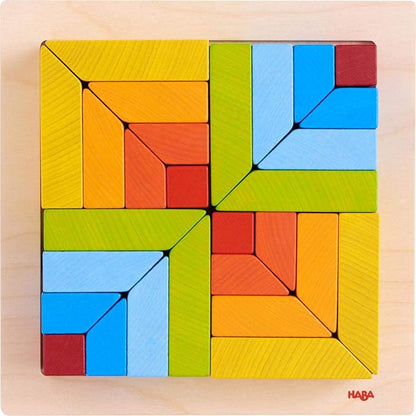 HABA 3D Arranging Game – Creative Stones Wooden Building Blocks & Stacking Toy for Toddlers – Wooden Montessori Toy with Geometric Shapes & Pattern Cards, Made in Germany