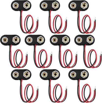 CHANZON UL Wire 9v Battery Clip Connector Holder T-Type with Hard Plastic Shell and Lead Wire Pack of 10pcs kit for Arduino LED Strip