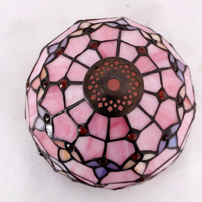 WERFACTORY Small Tiffany Lamp Desk Pink Stained Glass Baroque Mushroom Table Lamp Bronze Mini Accent Lamp W8H11 Inch S003P Series