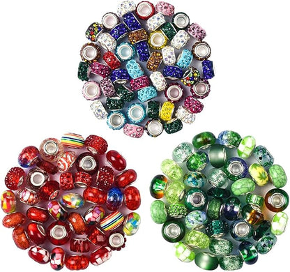 Aipridy Assortment European Large Hole Beads Spacer Beads Rhinestone Craft Beads for DIY Charms Bracelet Jewelry Making (Emerald-Siam)