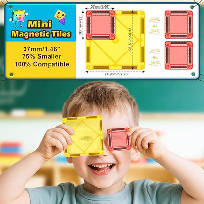 Magnetic Tiles for Kids Ages 4-8 Toddler Toys Magnetic Blocks Building Toy STEM Outdoor Kids Toys Gift for Boys & Girls 3+ Year Old, Pocket-Sized Mini Tiles for Classroom Must Haves