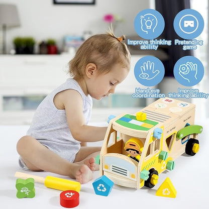 Wooden Recycling Truck Toy Take-Apart Garbage Sorting Truck