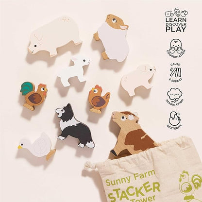 Le Toy Van Wooden Sunny Farm Stacker & Bag Educational Balancing Activity, Plastic Free, Toy Suitable for Age 18+ Months PL141