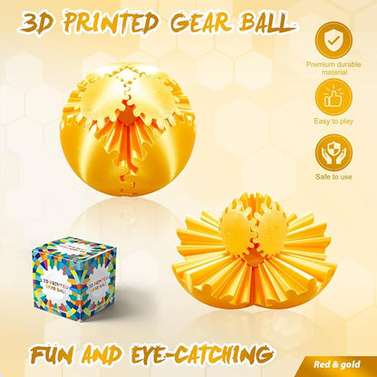 Gear Ball-3D Printed Gear Sphere,3D Printed Spin Ball Cube Fidget Toy,The Steampunk Whirling Wonder Fidget Ball Toy (Gold)