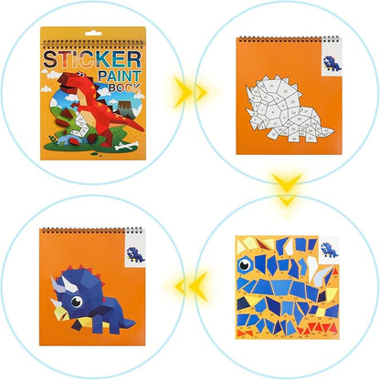 2 Pack Sticker Book Crafts for Kids Ages 4-8 Sticker Paint Books Boys and Girls Birthday Gifts Party Favor, Travel Activity Book Set for Learning (Dinosaur+Horse)