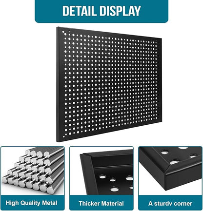 4 Pack Heavy Duty Steel Pegboard Garage Organization Panels,Universal 1/8 and 1/4 Pegboard Accessories,Suitable for Tool Storage,Garage Storage etc.(Black, 16X12)