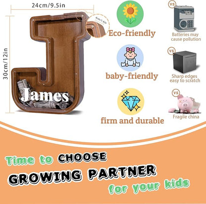 Wooden Letter Piggy Bank for Kids Larger Letter Piggy Bank for Boys and Girls Personalized Piggy Bank Initial Coin Bank Wood Kids Money Bank for Birthday and Festival