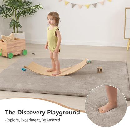 Baby Play Mat for Floor,Extra Large 59"×71" Tummy Time Mat,Thicker Memory Foam Mats for Toddler,Infant,Kids,Water Repellent Ultra Soft Coral Velvet,Non-Slip Backing Safe for Crawling(Beige)
