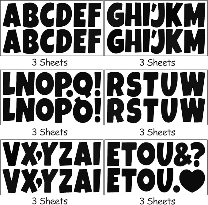 Bemeol Bulletin Board Letters 216 Pcs 2.5 Inch Alphabet Letter Stickers Self-Adhesive Letters for Poster Board Classroom Crafts Home Decor(Black)