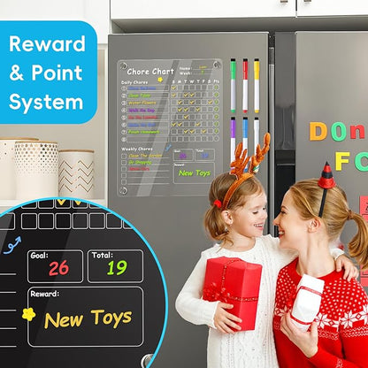 2Pcs Acrylic Magnetic Chore Chart for Kids, Chore Board, Dry Erase Chore Chart, 12"x9.5" Transparent Erasable Reward Chart for Teens and Adults Chore Checklist with 6 Markers and Towel